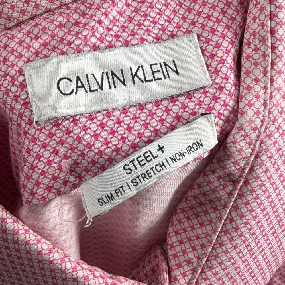 Calvin Klein Steel+ Dress Shirt Mens L PinK Geometric Stretch Non Iron Slim Fit - Picture 13 of 16